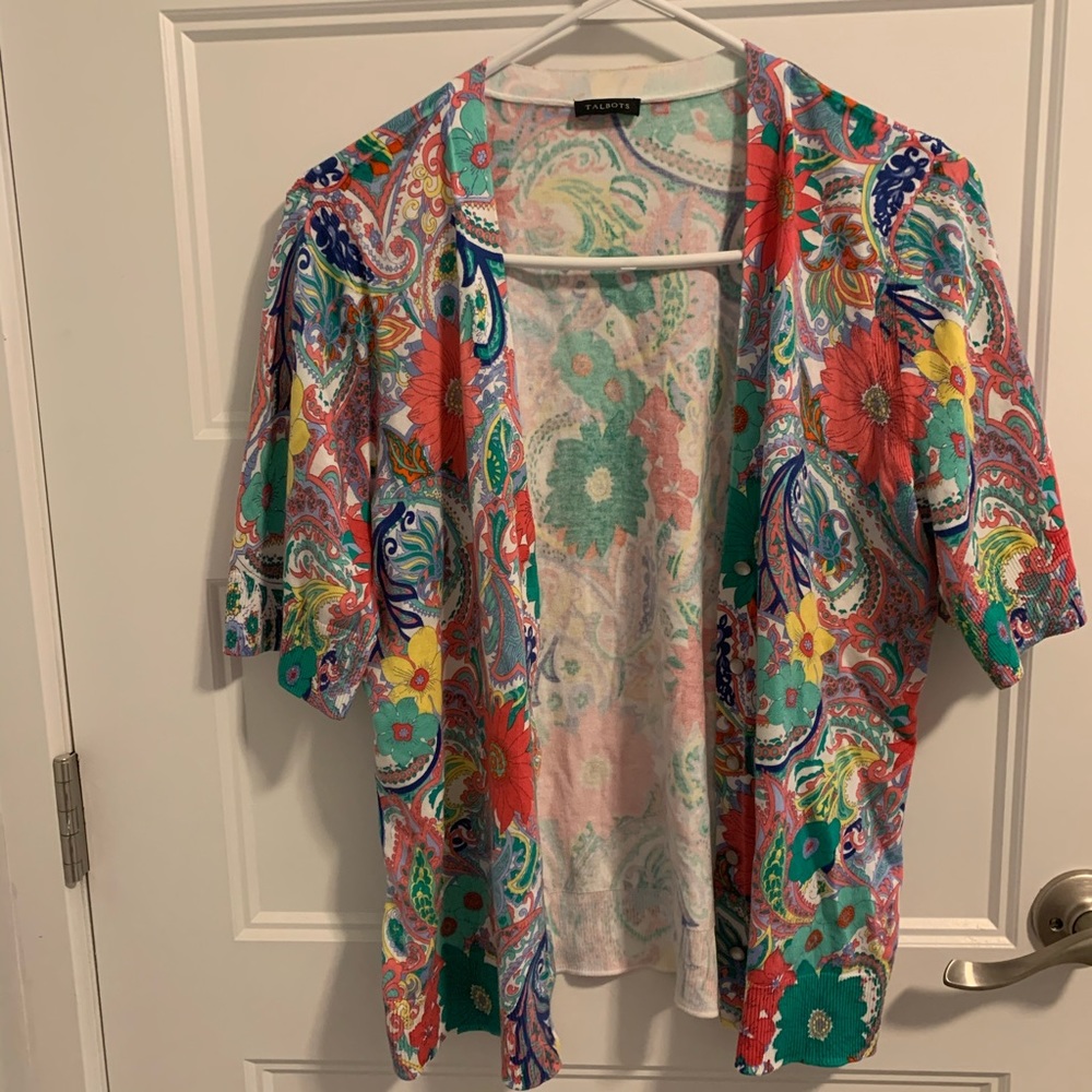 L-Talbots Abstract floral cardigan